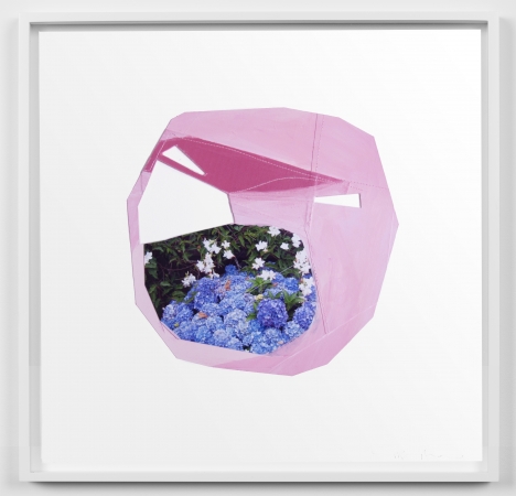 Jude Broughan, First Quarter Moon (Hydrangea) 2020, pigment print, polyester, paint, thread, paper, 24 x 22 inches, unique 