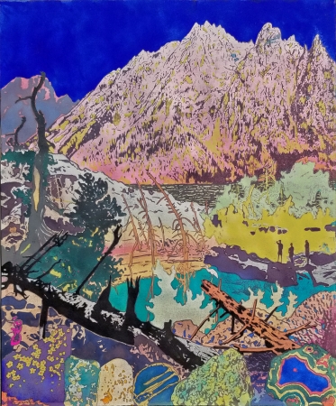 Aaron Morse, Mt. St. John (Blue), 2018, Acrylic, watercolor and ink on paper, 24 x 20 inches, Unique
