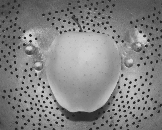 Jed Devine<br /> <em>Untitled (Colander and Apple)</em><br /> Platinum-palladium print on Japanese rice paper<br /> 8 x 10" &nbsp; &nbsp;&nbsp;<br />