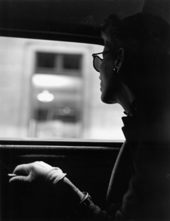 Fernand Fonssagrives<br /> <em>Taxi Cab, Lisa Fonssagrives, New York, 1945</em><br /> gelatin silver print<br /> signed and titled on verso