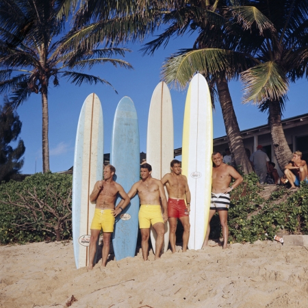 LeRoy Grannis<br /> <i>Greg Noll Surf Team, Sunset Beach, 1966</i><br /> Chromogenic print<br /> 11.5 x 11.5"<br /> Edition of 18