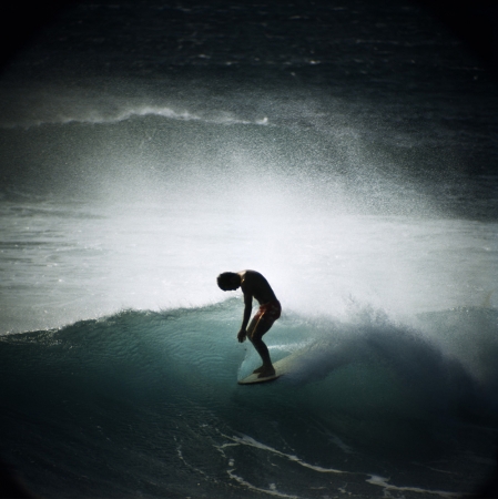 LeRoy Grannis<br /> <em>Midget Farrelly Surfing Shore Break, Makaha, 1968</em><br /> Chromogenic print<br /> 11.5 x 11.5"<br /> Edition of 18