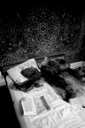 Paolo Pellegrin<br /> <em>Blood stains are seen on the bed where a mother and child were assasinated by Palestinian gunmen in a settlement near Hebron, Palestine</em>, 2002<br /> Pigment ink print<br /> 24 x 20” &nbsp; &nbsp;Edition of 10 plus 2 APs<br /> 40 x 30” &nbsp; &nbsp;Edition of 5 plus 2 APs<br /> 70 x 48” &nbsp; &nbsp;Edition of 3 plus 2 APs&nbsp;<br />