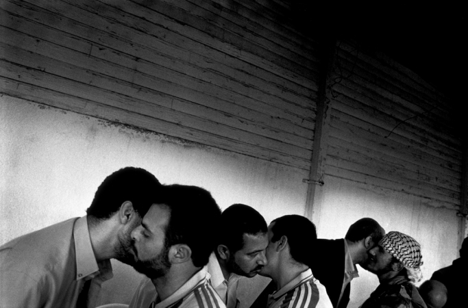 Paolo Pellegrin<br /> <em>Palestinian fighters who were barrickaded inside the Nativity church in Bethlehem are greeted by their relatives in Gaza city after peaceful end of the siege, Israel</em>, 2002<br /> Pigment ink print<br /> 20 x 24” &nbsp; &nbsp;Edition of 10 plus 2 APs<br /> 30 x 40” &nbsp; &nbsp;Edition of 5 plus 2 APs<br /> 48 x 70” &nbsp; &nbsp;Edition of 3 plus 2 APs&nbsp;<br />