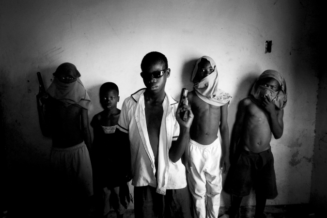 Paolo Pellegrin<br /> <em>A baby gang in the Port-au-Prince slum of Cite Soleil,&nbsp;HAITI, </em>February 2006.&nbsp;<br /> Pigment ink print<br /> 20 x 24” &nbsp; &nbsp;Edition of 10 plus 2 APs<br /> 30 x 40” &nbsp; &nbsp;Edition of 5 plus 2 APs<br /> 48 x 70” &nbsp; &nbsp;Edition of 3 plus 2 APs&nbsp;<br />