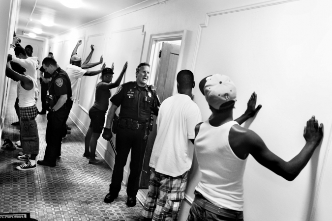 Paolo Pellegrin<br /> <em>City of Rochester SWAT team search an apartment building for an armed man they were pursuing who ran into the building. Rochester, NY. USA 2012</em><br /> Pigment ink print<br />20 x 24” &nbsp; &nbsp;Edition of 10 plus 2 APs<br /> 30 x 40” &nbsp; &nbsp;Edition of 5 plus 2 APs<br /> 48 x 70” &nbsp; &nbsp;Edition of 3 plus 2 APs