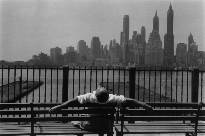 Louis Stettner – New York<br /> <em>Manhattan from the Brooklyn Promenade, 1954</em><br /> gelatin silver print<br /> signed, titled and dated on verso<br /> 11x14"<br /> 16x20"<br /> 20x24"