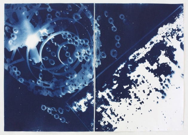 Vanessa Albury,Light Shadowgraphs, Chandelier XXIV_XXV, 2014, 23 x 33 inches, cyanotype, unique