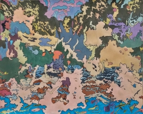 Aaron Morse, Sea Smoke (Pink), 2018, Acrylic, watercolor and ink on paper 19 x 23 inches, Unique.
