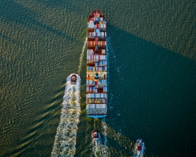 <strong>Jeffrey Milstein</strong><br /> <em>Container Ship and Tugs 2, </em>2017<br /> Archival pigment print<br /> 52.5 x 70 inches<br /> Edition of 10<br /> Additional sizes avaible, please contact gallery for more information