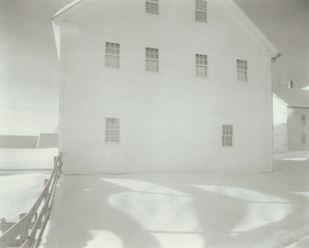 Jed Devine<br /> <em>Shaker House in snow (ca. 1995)</em><br /> Platinum-palladium print on Japanese rice paper<br /> 8 x 10"