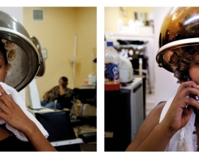 Gillian Laub<br /> <em>Keyke and Kera in Dominique’s Personal Touch Hair salon before the black prom</em>, 2009<br /> Archival pigment ink prints<br /> 20 x 24" (each panel) &nbsp; &nbsp;Edition of 8<br /> 30 x 40" (each panel) &nbsp; &nbsp;Edition of 5