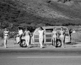 LeRoy Grannis Makaha Hawaii (People by the Car), 1962 Gelatin silver print 16 x 20"    Edition of 25 plus 3 APs 30 x 40"    Edition of 15 plus 2 APs 48 x 72"    Edition of 5 plus 2 APs