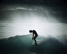 LeRoy Grannis<br /> <em>Midget Farrelly Surfing Shore Break, Makaha, 1968</em><br /> Chromogenic print<br /> 11.5 x 11.5"<br /> Edition of 18