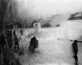 Paolo Pellegrin<br /> <em>Kosovar Serbs disembark in Obilic from a special UN-protected train that connects the Serbian enclaves in Kosovo. 2001</em><br /> Pigment ink print<br />20 x 24” &nbsp; &nbsp;Edition of 10 plus 2 APs<br /> 30 x 40” &nbsp; &nbsp;Edition of 5 plus 2 APs<br /> 48 x 70” &nbsp; &nbsp;Edition of 3 plus 2 APs