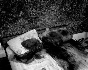 Paolo Pellegrin<br /> <em>Blood stains are seen on the bed where a mother and child were assasinated by Palestinian gunmen in a settlement near Hebron, Palestine</em>, 2002<br /> Pigment ink print<br /> 24 x 20” &nbsp; &nbsp;Edition of 10 plus 2 APs<br /> 40 x 30” &nbsp; &nbsp;Edition of 5 plus 2 APs<br /> 70 x 48” &nbsp; &nbsp;Edition of 3 plus 2 APs&nbsp;<br />