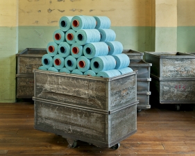 Christopher Payne<br /> <em>Cones of Blue Yarn S&amp;D Spinning Mill, Millbury, MA, </em>2012<br /> Archival pigment ink prints<br /> 20 x 24" &nbsp; &nbsp;Edition of 20<br /> 40 x 50" &nbsp; &nbsp;Edition of 10<br /> 50 x 60" &nbsp; &nbsp;Edition of 5