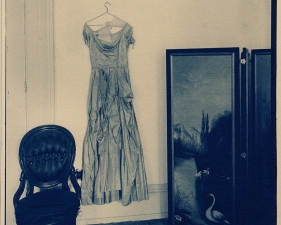 Lauren Semivan<br /> <em>Still Life with Swan and Dress, </em>2008<br /> Cyanotype, contact print from original negative<br /> 10 x 8" &nbsp; &nbsp;Edition of 10