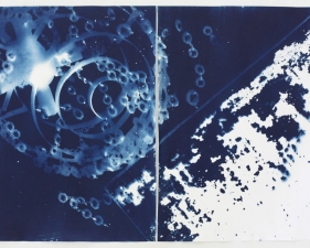 Vanessa Albury,Light Shadowgraphs, Chandelier XXIV_XXV, 2014, 23 x 33 inches, cyanotype, unique